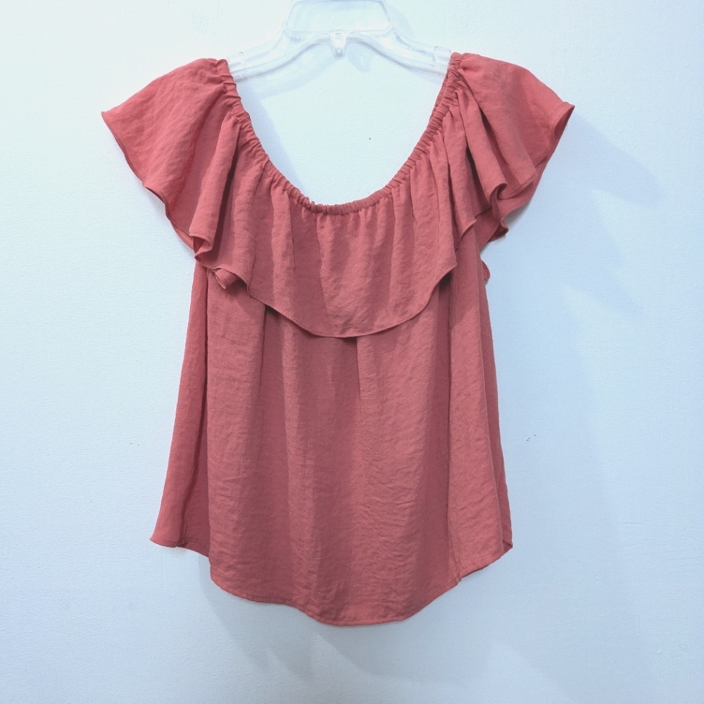 Anthropologie Maeve Coral Off The Shoulder Ruffle Islander Blouse Women's Small